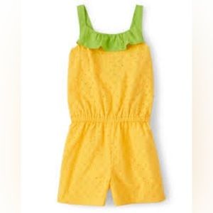 Gymboree 3T Girls Eyelet Ruffle Pineapple Romper EUC w Snap Bottom